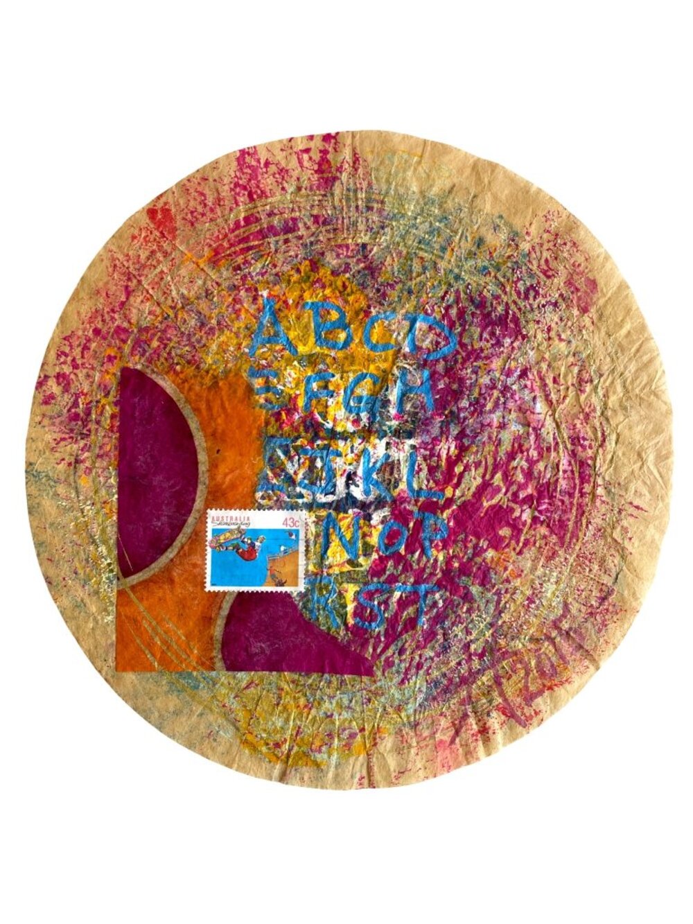 Filtered 2 Original Art Acrylic Collage Painting Round Artwork 7.75in Diameter